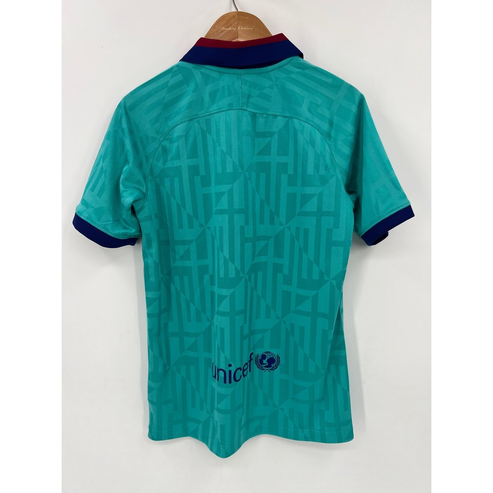 Nike Kids L FC Barcelona 19/20 Teal Jacquard Retro Collar Soccer Jersey - Picture 2 of 9